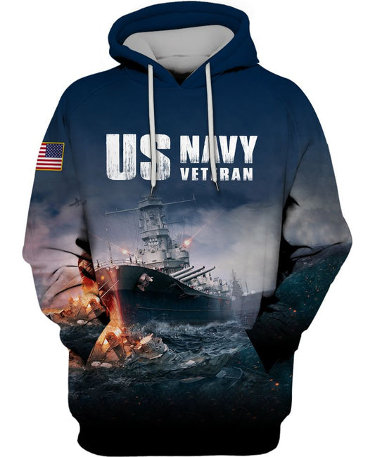 Joycorners United States Veteran U.S Navy Battle Ship On The Night Sea All Over Printed 3D Shirts