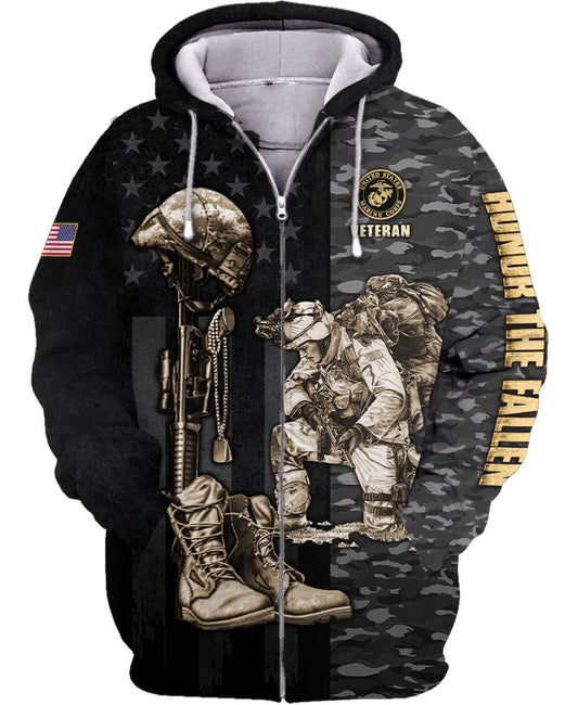 Joycorners U.S.M.C United States Marine Corps U.S.M.C Veteran Honor The Fallen Soldier Black Camo 3D All Over Printed Shirts