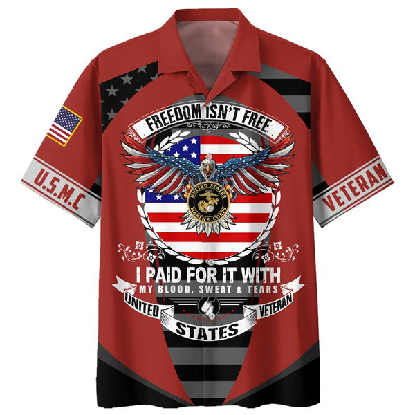 Joycorners U.S.M.C Veteran Freedom Isn't Free I Paid For It USMC Logo Red All Over Printed 3D Shirts