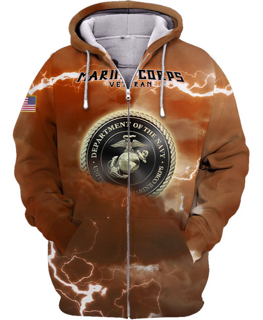 Joycorners U.S.M.C Veteran Department Of The Navy Orange Sky Lighting All Over Printed 3D Shirts