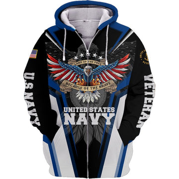 Joycorners United States Veteran U.S Navy Veteran Land Of The Free Because Of The Brave Eagle With U.S Flag Wings All Over Printed 3D Shirts