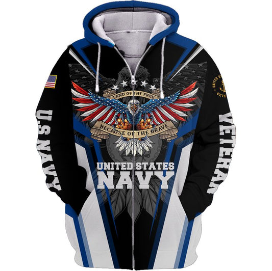 Joycorners United States Veteran U.S Navy Veteran Land Of The Free Because Of The Brave Eagle With U.S Flag Wings All Over Printed 3D Shirts