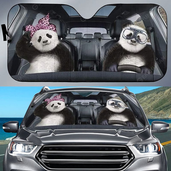 Joycorners Panda Bears Couple CAR All Over Printed 3D Sun Shade