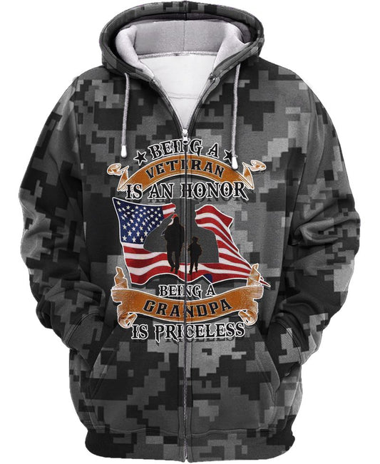 Joycorners U.S Being A Veteran Is An Honnor Being A Grandpa Is Priceless All Over Printed 3D Shirts