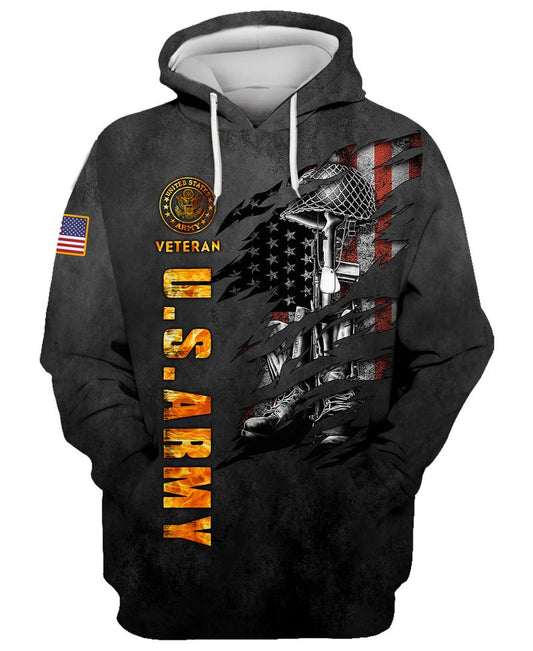 Joycorners United States Veteran U.S Army Scratching U.S Flag Honor The Fallen Dark Gray All Over Printed 3D Shirts