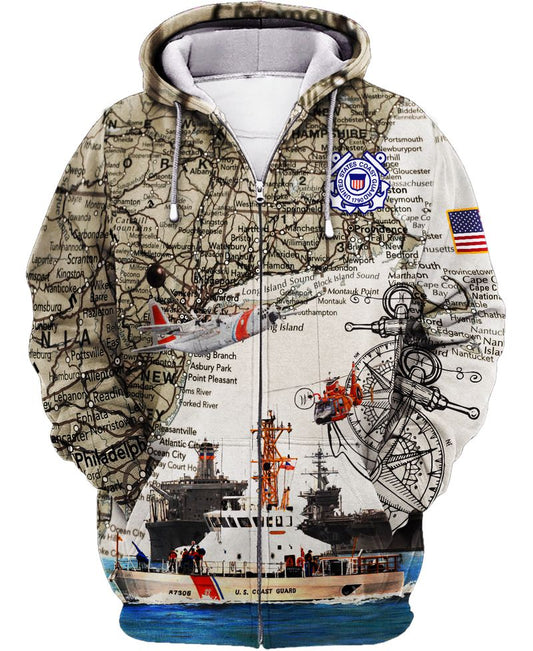 Joycorners U.S Coast Guard Ship And Map All Over Printed 3D Shirts