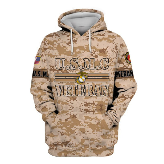 Joycorners U.S.M.C United States Marine Corps U.S.M.C Veteran Brown Camo 3D All Over Printed Shirts