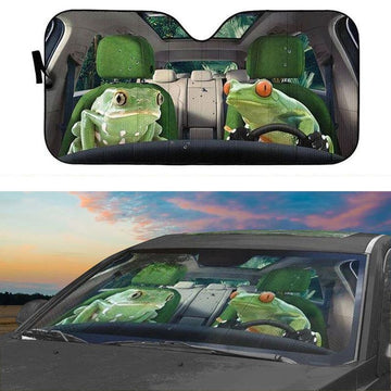 Joycorners Green Frogs Couple CAR All Over Printed 3D Sun Shade