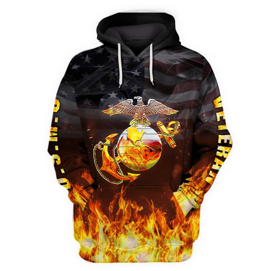 Joycorners U.S.M.C United States Marine Corps U.S.M.C Veteran On Fire Flag 3D All Over Printed Shirts