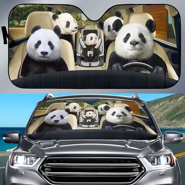 Joycorners Panda Bear Family CAR All Over Printed 3D Sun Shade