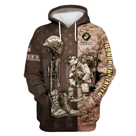 Joycorners U.S.M.C United States Marine Corps U.S.M.C Veteran Honnor The Fallen Brown Camo 3D All Over Printed Shirts