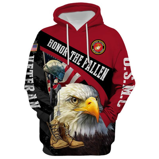 Joycorners U.S.M.C Veteran Honor The Fallen Eagle Red All Over Printed 3D Shirts