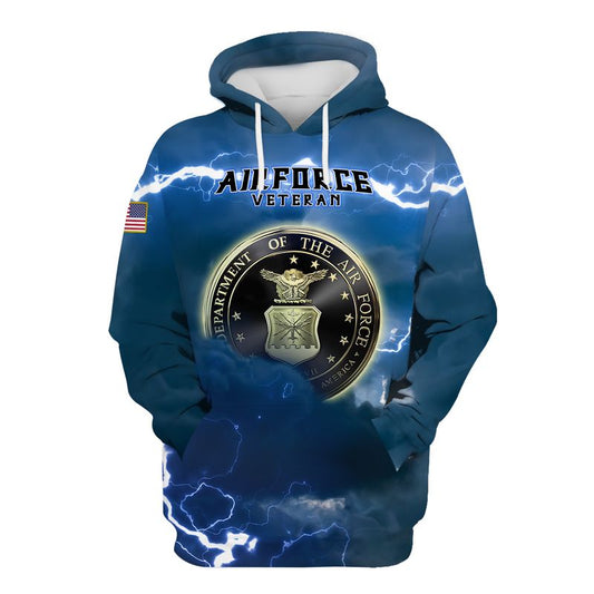 Joycorners U.S.A.F Veteran United States Air Force Blue Lighting 3D All Over Printed Shirts