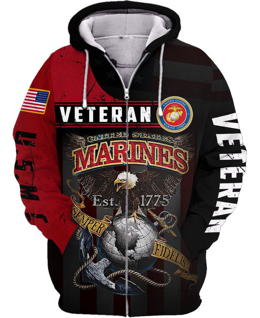 Joycorners U.S.M.C Veteran Semper Fidelis Est.1775 All Over Printed 3D Shirts