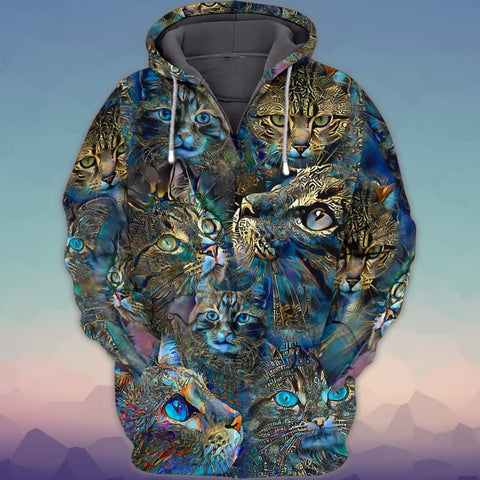 Joycorners Blue Abstract Art Cat Faces All Over Printed 3D Shirts