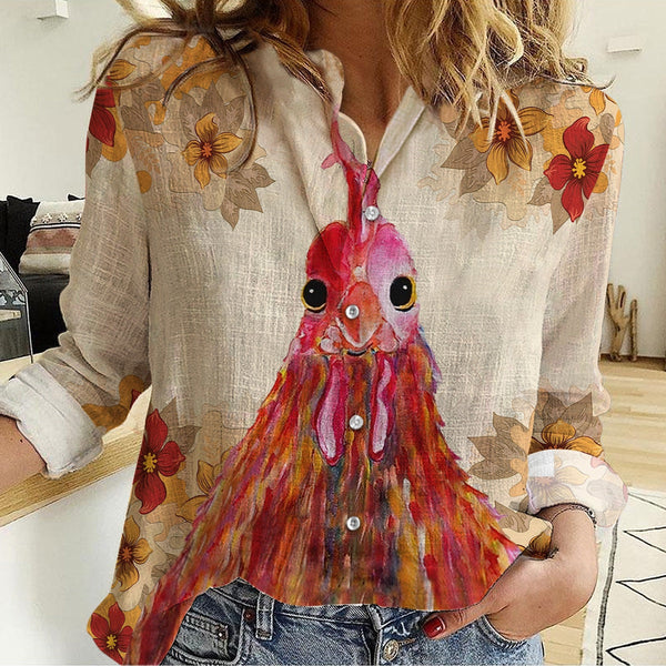 Joycorner Rooster Fabulous Floral Pattern Casual Shirt