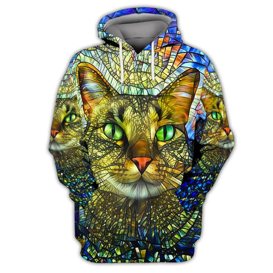 Joycorners Green Eyes Abstract Art Cat Faces All Over Printed 3D Shirts