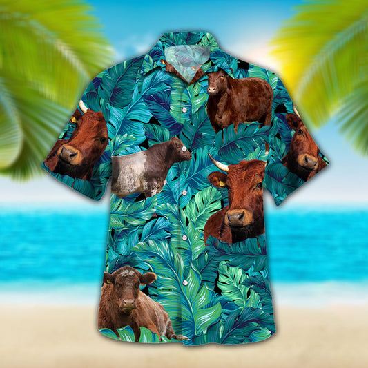 Joycorners Shorthorn Tropical Hawaiian Palm Leaves All Over Printed 3D Hawaiian Shirt