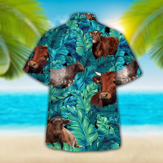 Joycorners Shorthorn Tropical Hawaiian Palm Leaves All Over Printed 3D Hawaiian Shirt