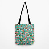 Joycorners Shorthorn cattle Floral Pattern Cyan All Over Printed 3D Tote Bag