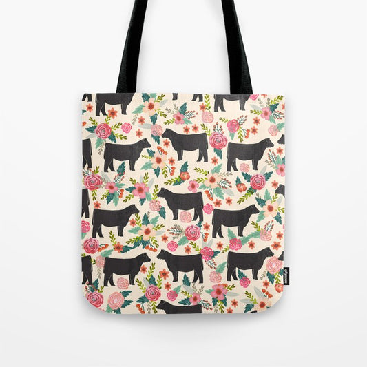 Joycorners Black Angus Floral Pattern All Over Printed 3D Tote Bag
