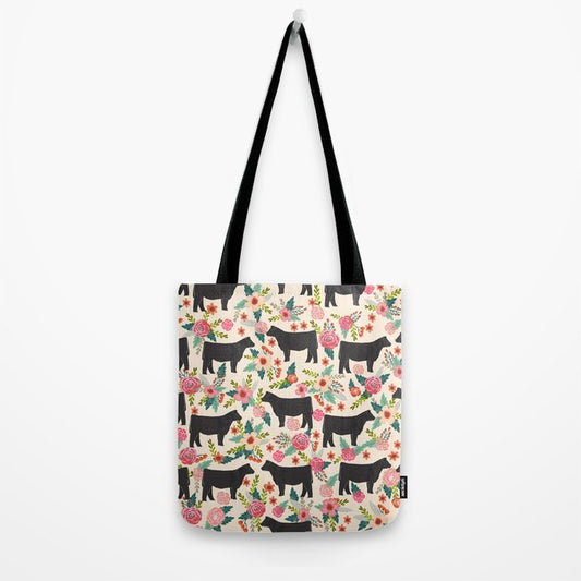 Joycorners Black Angus Floral Pattern All Over Printed 3D Tote Bag