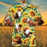 Joycorners Sunflower Simmental Cattle All Printed 3D Hawaiian Shirt
