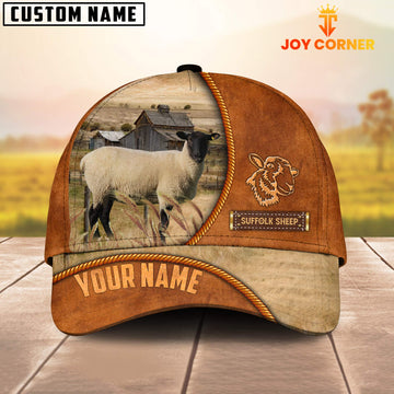 Joycorners Custom Name Suffolk Sheep Leather Pattern Cap