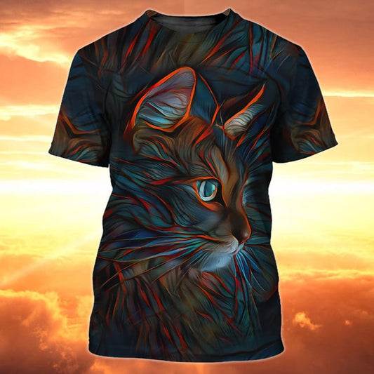 Joycorners Blue And Orange Cat Side Face All Over Printed 3D Shirts