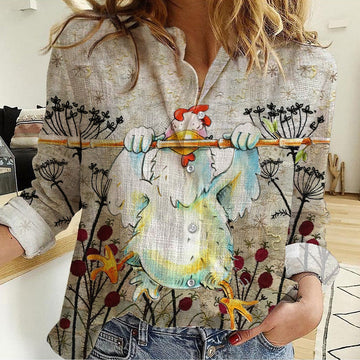 Joycorner Stronger Chicken Floral Pattern Casual Shirt