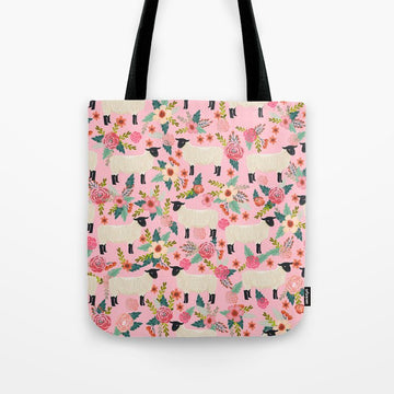 Joycorners Sheep Floral Pattern Pink All Over Printed 3D Tote Bag