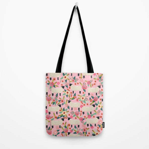 Joycorners Sheep Floral Pattern Pink All Over Printed 3D Tote Bag
