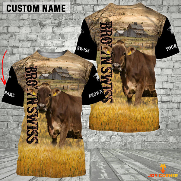 Joycorners Personalized Name Brown Swiss Cattle On The Farm 3D Shirt