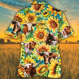 Joycorners Sunflower TX Longhorn Cattle All Printed 3D Hawaiian Shirt