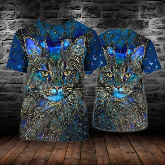 Joycorners Mysterious Blue Cat Face All Over Printed 3D Shirts