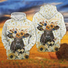 Joycorners Black Angus Sunflower Floral Pattern Hoodie