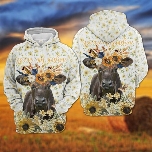 Joycorners Black Angus Sunflower Floral Pattern Hoodie