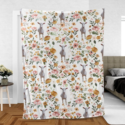 Joycorners Saanen Goat Floral Pattern Blanket