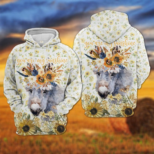 Joycorners Donkey Sunflower Floral Pattern Hoodie