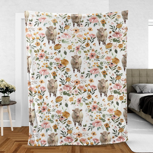 Joycorners Shorthorn Floral Pattern Blanket