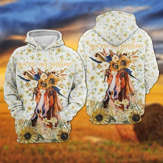 Joycorners Horse Sunflower Floral Pattern Hoodie
