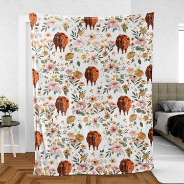 Joycorners Red Angus Floral Pattern Blanket