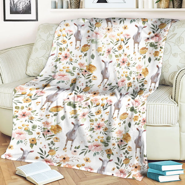 Joycorners Saanen Goat Floral Pattern Blanket