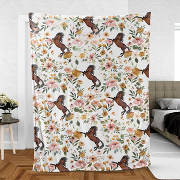 Joycorners Thoroughbred Horse Floral Pattern Blanket