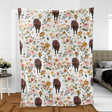 Joycorners Red Brahman Floral Pattern Blanket