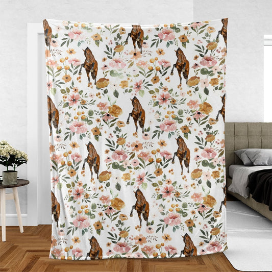 Joycorners Warmbloods Horse Floral Pattern Blanket