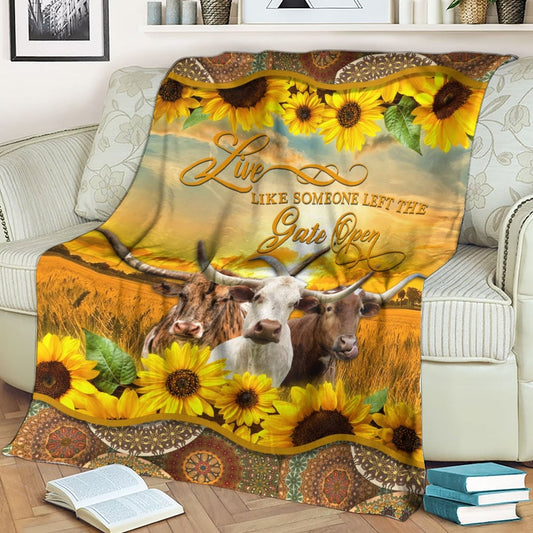 Joycorners Texas Longhorn Live Like Someone Left The Gate Open Blanket