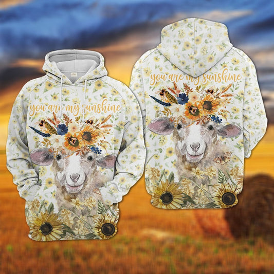 Joycorners Sheep Sunflower Floral Pattern Hoodie