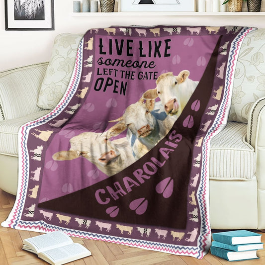Joycorners Charolais Hoof Pattern Purple Background Blanket