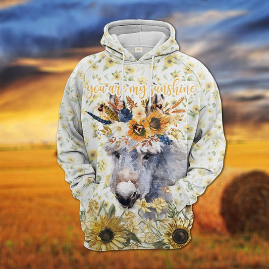 Joycorners Donkey Sunflower Floral Pattern Hoodie